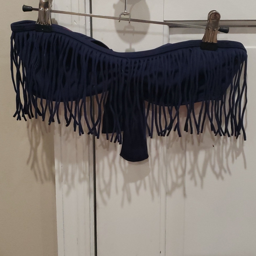 Navy blue strapless bikini